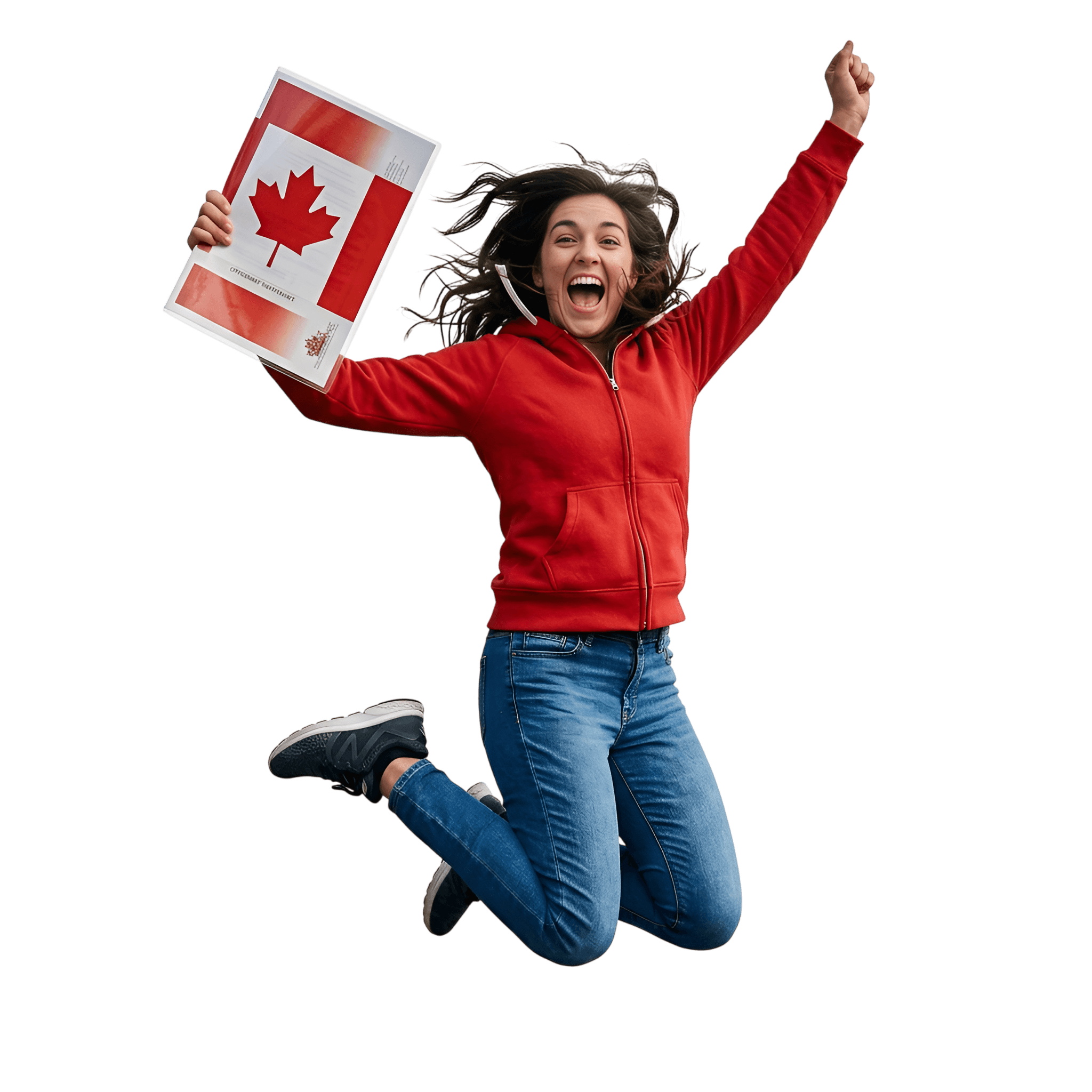 Femme célébrant sa réussite au TCF Canada avec un document officiel canadien